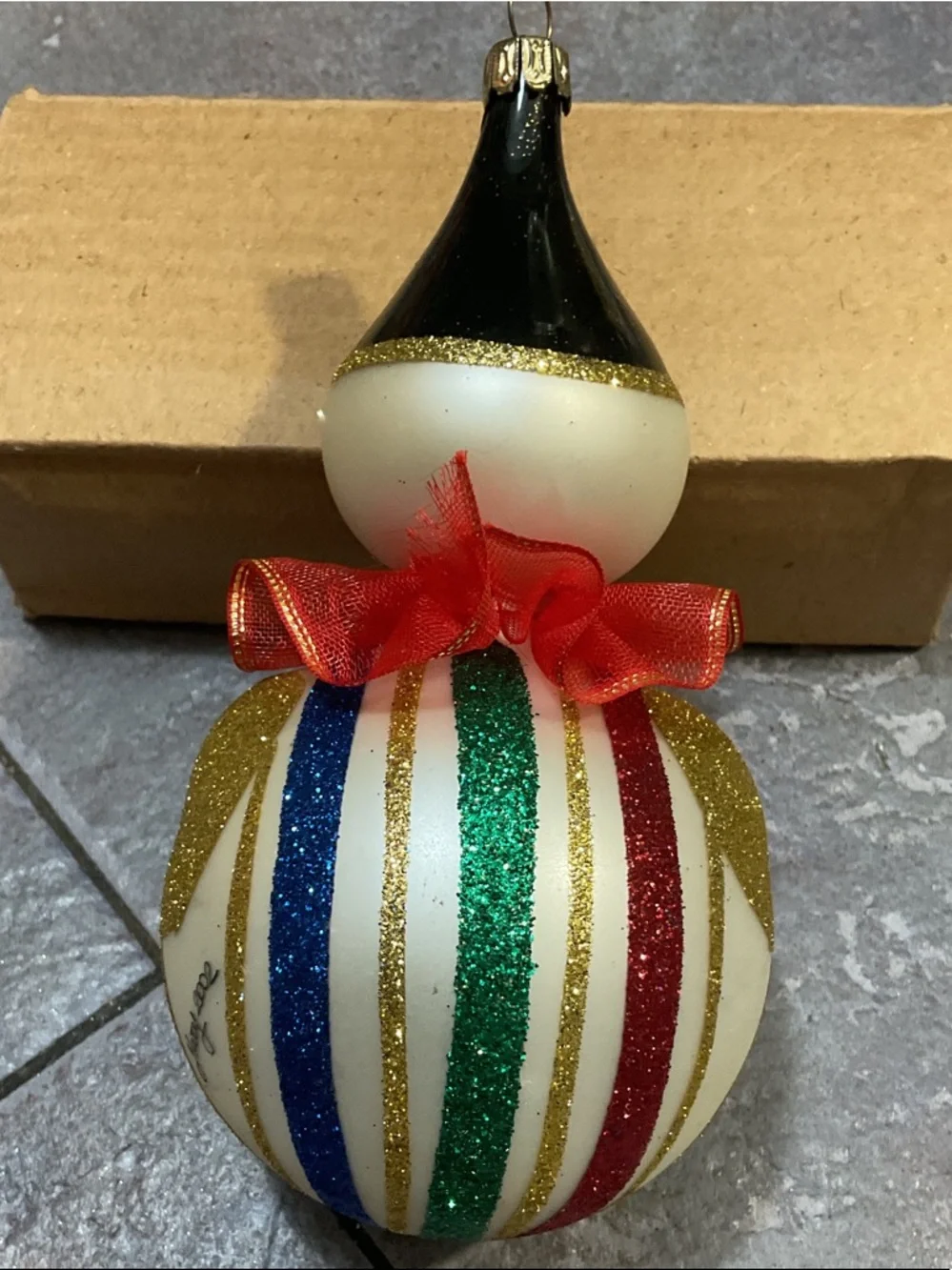 Pier 1 Cream Clown Ornament with Red, Blue, Green & Gold Accents